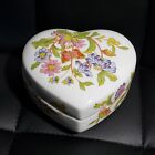 Vintage Korea Porcelain Mann Floral Country Butterfly Heart Shaped Trinket Box