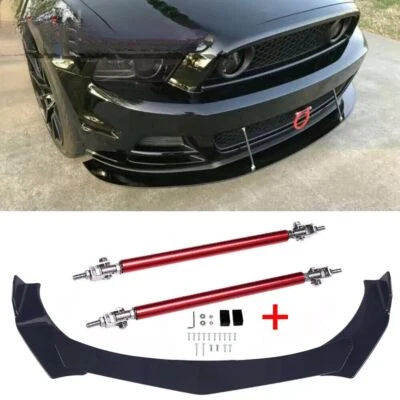 For Ford Mustang 2005-2014 Black Front Bumper Lip Splitter Spoiler + Strut Rods Foto 1 de 4