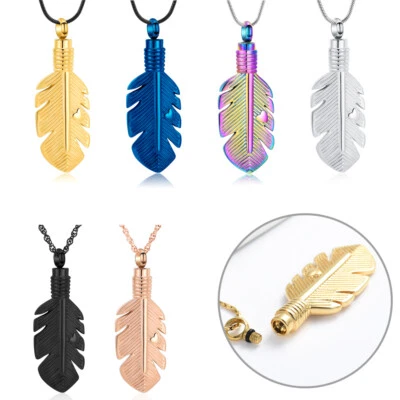 Colar pingente urna memorial de penas de aço inoxidável cinzas cremação lembrança - Imagem 1 de 2