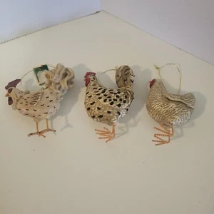 Kurt Adler Chicken Christmas Ornaments Set Of 3 Handcrafted Rustic Farmhouse Dec - Picture 1 of 8