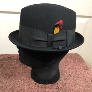 Men’s 50’s Rare Fairmount Black Fur Felt Dress Hat With A Trolley Wind Cord - Picture 1 of 11