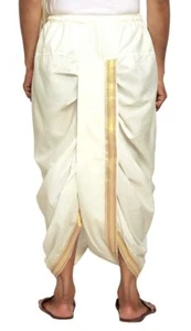 Men's Readymade Elastic Cotton Silk Dhoti for men, Free Size- COTTON DHOTI - Picture 1 of 4