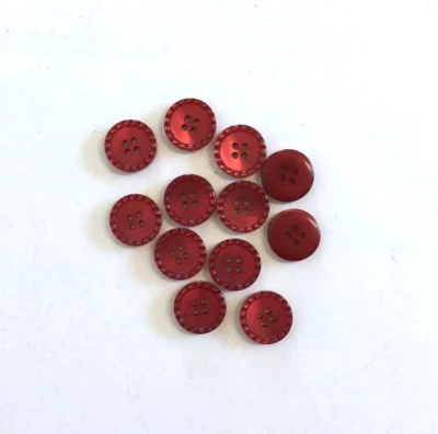 12 Buttons Pearlized Dark Red Rim Plastic 4-Hole Sew Through Sewing 15 mm #RE7 - Image 1 of 4