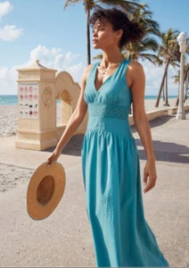 Venus Lace Dropped Waist Maxi Dress Blue Fully Lined Cotton Size 8 Summer NWT - Picture 1 of 12