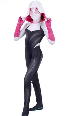 Spider Gwen Halloween Costume Lg (10/12) Marvel Jumpsuit Hooded Mask Spider Man - Image 1 of 4