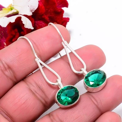 Pendiente de plata de ley 925 hecho a mano con diopsido cromado 1,95" S22, regalo de Navidad Foto 1 de 4