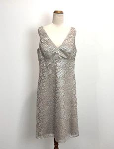 Alfred Angelo Womens Dress Size L Champagne Lace Midi Wedding Evening Occasion - Picture 1 of 13