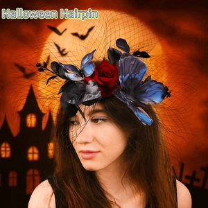 Fashion Rose Hairpin Elegant Mesh Headpiece Halloween Hairpin Costume Party - Picture 1 of 15