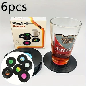 Non Slip Silicone Machine Record Coasters, Vintage Black Rubber CD Coasters - Foto 1 di 8