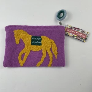 Jenny Krauss Kosmetiktasche Clutch Tasche Pferd bestickt Wolle lila - Bild 1 von 9