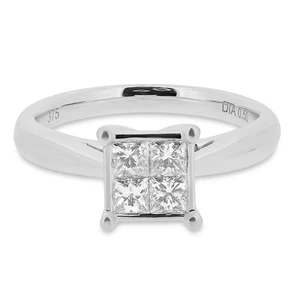 9ct White Gold Princess-Cut Illusion Diamond Ring - Picture 1 of 3
