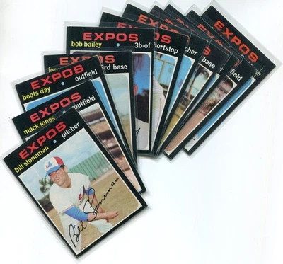 Lote de 11 exposiciones de béisbol Topps 1971 Montreal-Stoneman Renko bastante vino-en muy buen estado/ex Foto 1 de 4