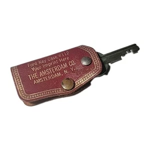 Vintage Ford Leather Key Case #112 Amsterdam NY Advertising w/Old Mosler Key 467 - Picture 1 of 5