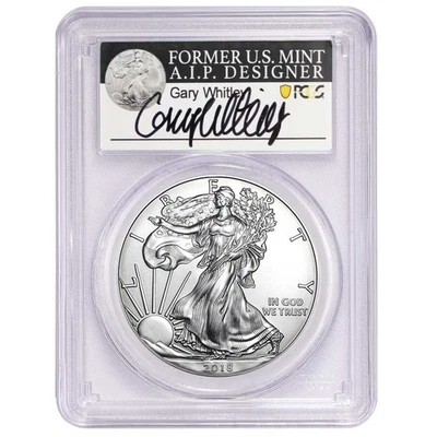 2018 $1 American Silver Eagle PCGS MS70 Gary Whitley Signature Label - Image 1 of 3
