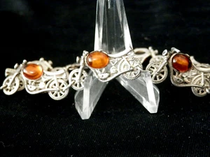 Hermosa pulsera de plata esterlina ámbar vinculada para motocicleta #G55 - Imagen 1 de 5