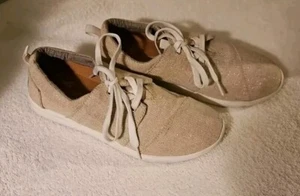 Toms Del Rey Damen-Sneaker 8 Schnürschuhe Creme Metallic Glitzer Leinen Gummi... - Bild 1 von 9