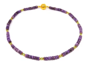 High Quality Charoite Gemstone Necklace with Pyrite and Peridot Spacer Beads - Picture 1 of 3