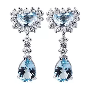 PAIO ORECCHINI IN ORO 18kt. CON DIAMANTI NATURALI ED ACQUEMARINE NATURALI - Imagen 1 de 5