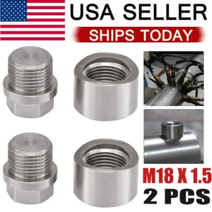 (2 Sets) 304 STAINLESS O2 OXYGEN SENSOR BUNG PLUG M18 X 1.5 THREADED - Foto 1 di 18