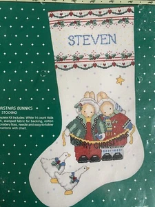 Christmas Bunnies Stocking Cross Stitch Kit NIP Daisy Kingdom 16 inches - Picture 1 of 8