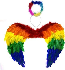 Rainbow Feather Angel Wings Halo Fancy Dress Pride Fairy Colourful Accessories - Picture 1 of 6