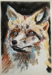 Original painting in dry pastel. Portrait of a Fox . 8x12” Handmade. - Picture 1 of 3