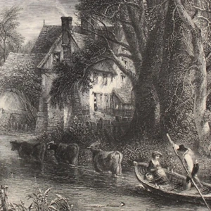 Cows Valley Farm River Stour 1849 Landscape Antique Engraving Victorian Print - Picture 1 of 3