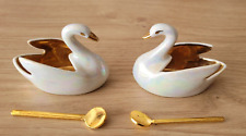 Antique Salerons Gold Limoges Porcelain - Swans