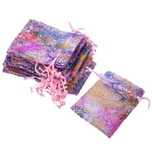 50Pcs/100Pcs Drawstring Coralline Organza Gift Bags Jewelry Candy Wedding Pouch - Picture 1 of 8