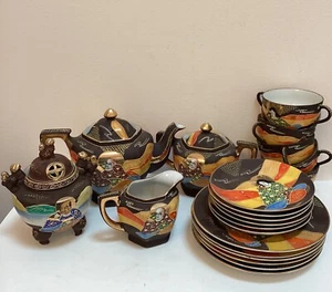 Vintage japanisches Satsuma Teeservice handbemalt ~ komplett ~ 22 Teile PERLEN & VERGOLDET - Bild 1 von 17