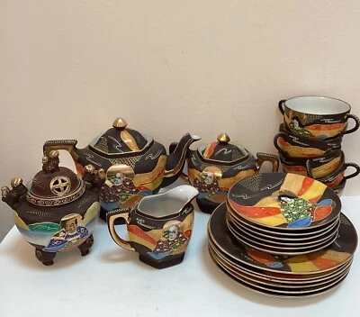 Vintage Japanese Satsuma Tea Set Hand Painted~COMPLETE~22 Piece BEADED & GILDED - Image 1 of 4