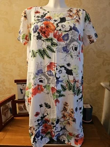 ●MAMAS & PAPAS●Pretty Red Green Floral~White~Maternity Tunic Top~UK 12 - Picture 1 of 16