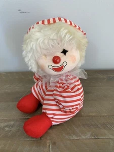Vintage Wind Up Musical Clown Red And White Stripes Moving Plays Small World - Picture 1 of 8