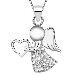 Damen Mädchen Zirkonia Engel Halskette Anhänger 925 Sterling Silber Schutzengel - Bild 1 von 5