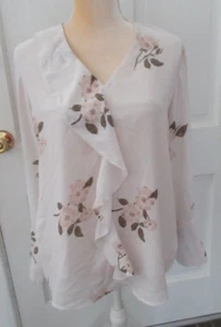 Roz & Ali Langarm Bluse Rüschen vorne gefüttert elfenbein Blumen Gr. M - Bild 1 von 3