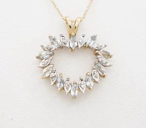 Women Necklace. 14k Gold Diamond & Blue Topaz Heart Shaped Pendant W/chain - Picture 1 of 9
