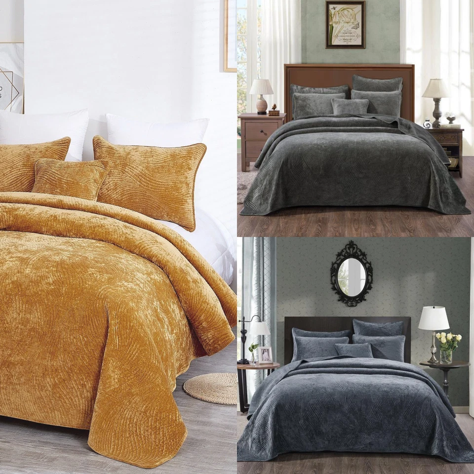 Tache Crushed Velvet Soft Plush Waves Bedspread Quilt Set - Image 1 of 1