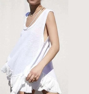 NWT We the Free People Shimmy Sasha Ruffled Tier Tunic Tank Size:M Linen/cotton - Picture 1 of 15