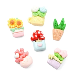60pcs Mini Cute Plant Cabochons Opaque Resin Potted Plant Flatback Charms DIY - Picture 1 of 8