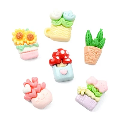 60pcs Mini Cute Plant Cabochons Opaque Resin Potted Plant Flatback Charms DIY - Image 1 of 4