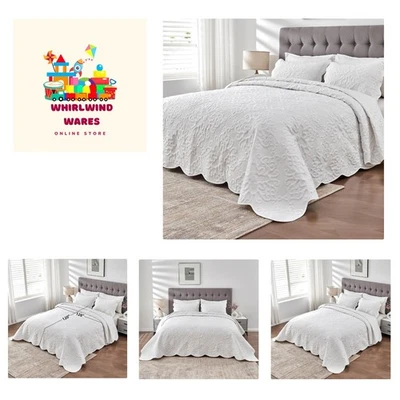 Juego de edredón floral clásico para camas king - Colcha y fundas blanco puro 128x120 Foto 1 de 4