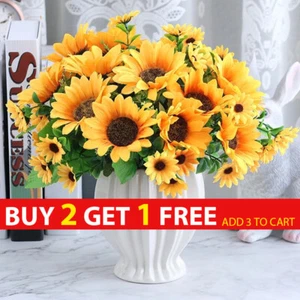 13 Heads Artificial Decor Fake Home Bouquet Sunflower Silk Flowers Flower Garden - Picture 1 of 11