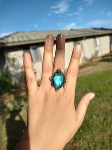 Mermaid Labradorite Ring Pearl Ocean Treasure Copper Electroformed Size 6.75 - Picture 1 of 19