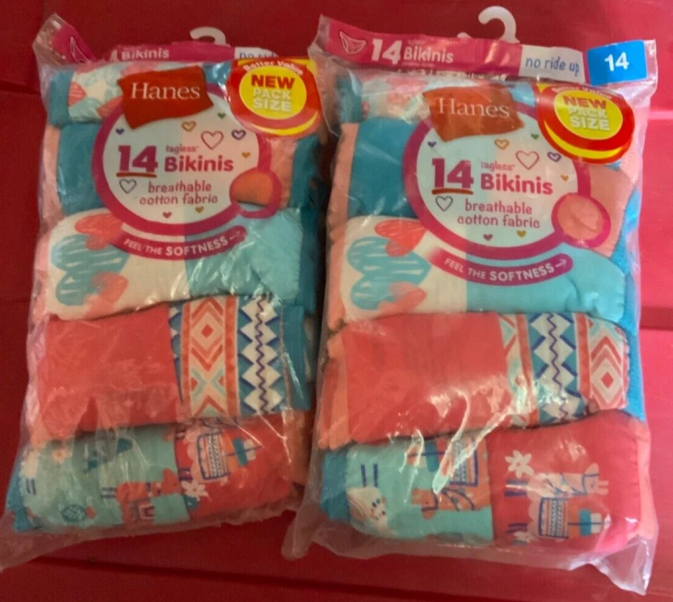 Hanes Girls Bikinis Youth Size 14 Tagless Assorted Colors Cotton Underwear 14pk