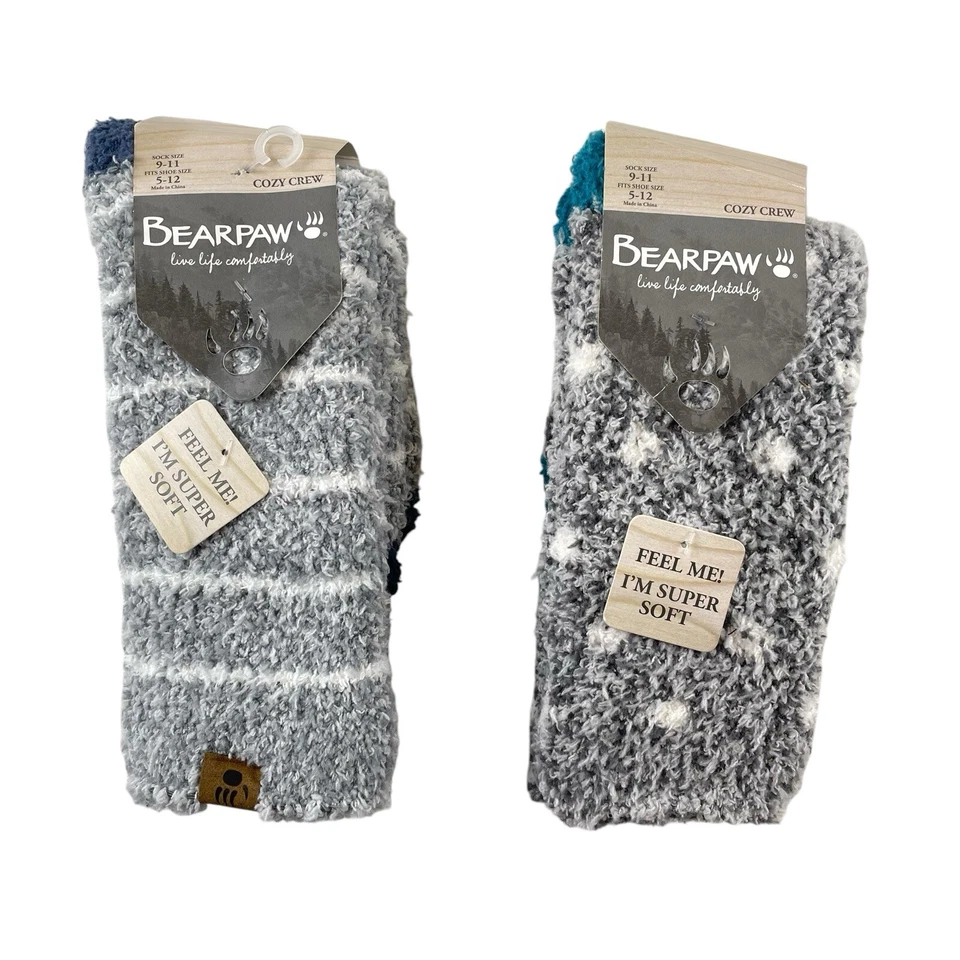Nuevo con etiquetas Calcetines Bearpaw Mujer 9-11 Azul Gris Rayas/Lunares Suave Acogedor Crew 2 Pares Foto 1 de 4