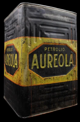 Ancien Bidon Italien Boite Huile Petrolio Aureola Auto Motor Oil Tin No Shell - Photo 1/4