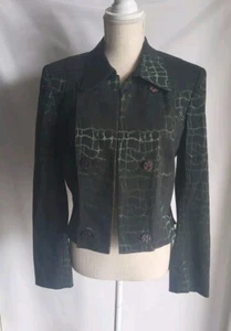 Blazer Alberto Makali Sport Vintage Chaqueta Corta Cache Estampado Reptil Verde Talla 12 - Imagen 1 de 7