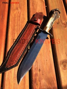 17" Premium Custom Handmade King Crown Hirschgeweih J2 Stahl Jagd Bowie Messer - Bild 1 von 1