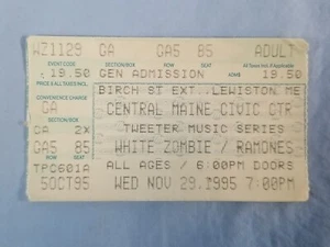 11-29-95 1995 WHITE ZOMBIE / THE RAMONES Vtg Concert Ticket Stub Lewiston, Maine - Picture 1 of 2