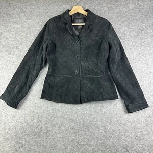 Brandon Thomas Suede Leather Blazer Womens M Black Peplum Y2K Button Jacket* - Picture 1 of 17